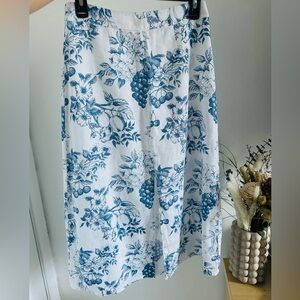 Reformation White Maxi Skirt with Blue Botanical Print